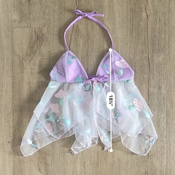 Handmade Y2K Fairycore Mushroom Babydoll Halter Top – Lilac Purple - Size S - Picture 9 of 9